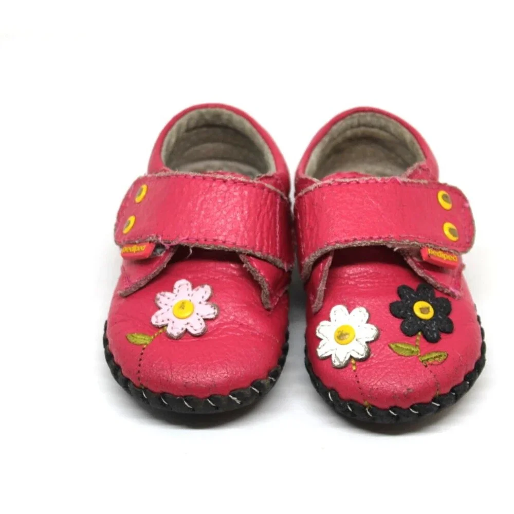 Pediped Flex 12-18 Months Infant Girls Mary Janes Pink Flower Leather Shoe